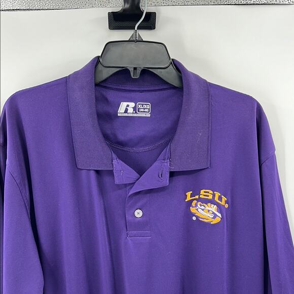 LSU Tigers Men's Russell Short Sleeve Performance Polo Shirt - Purple - XL - Picture 1 of 5